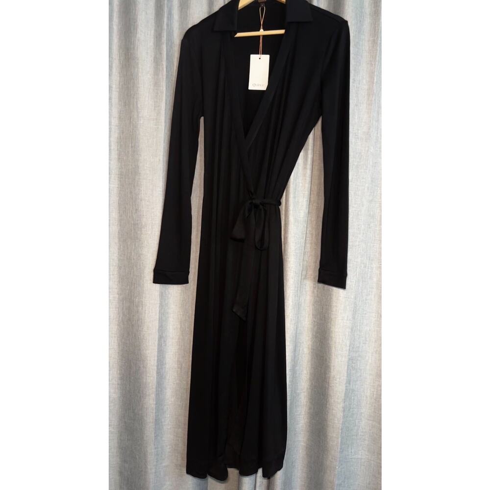 NWT QUINCE 100% SILK JERSEY MIDI WRAP DRESS Size Small Black MSRP $150 - Picture 16 of 16